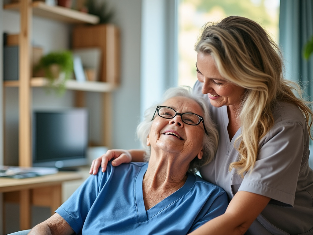 Infirmière accompagnant une personne âgée à domicile