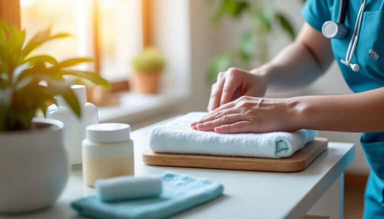 Infirmier préparant un pansement propre à domicile
