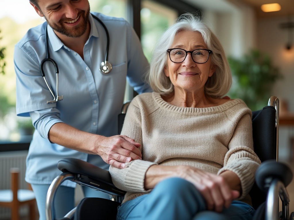 Personne âgée accompagnée par un proche aidant