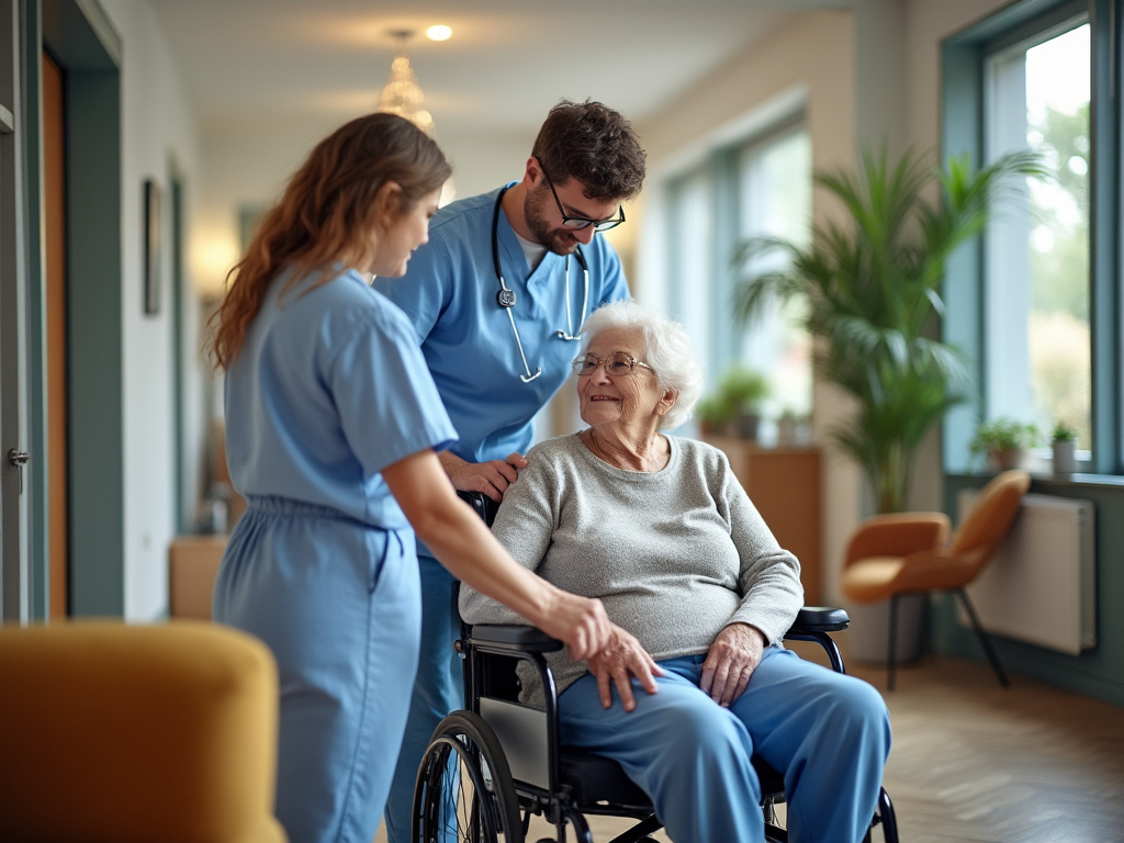 Personne âgée accompagnée d'un proche aidant