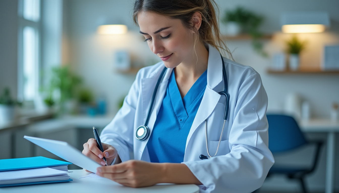 Infirmière préparant une visite de soins