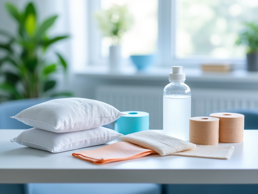 Matériel de pansement non invasif posé sur une table propre