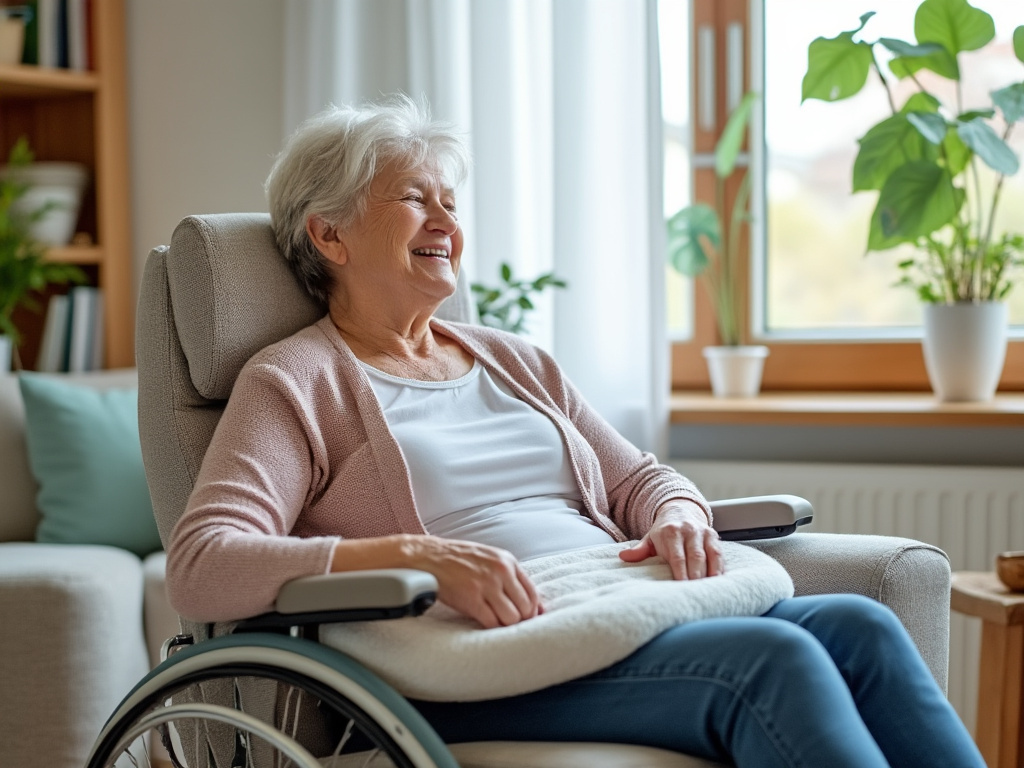 Personne âgée avec coussin anti-escarres pour soulager la pression