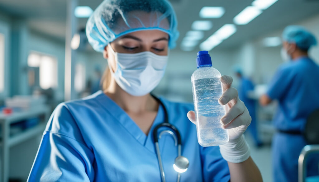 Infirmier préparant un pansement dans un cabinet de soins à domicile