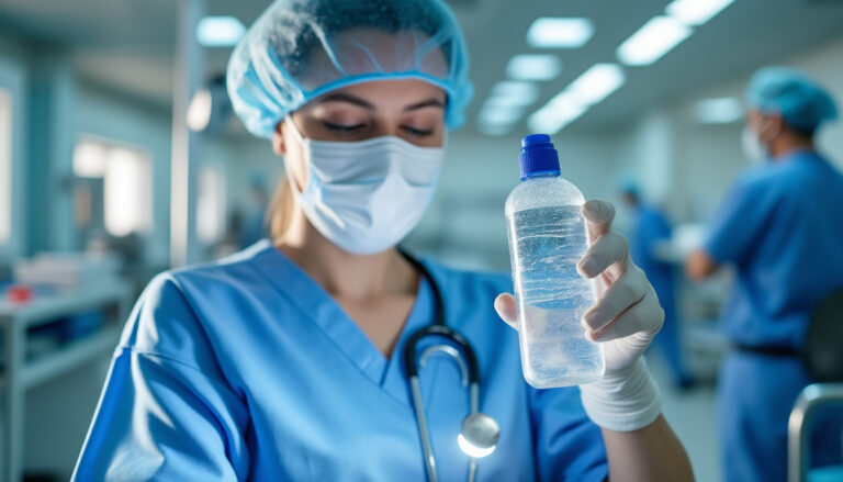 Infirmier préparant un pansement dans un cabinet de soins à domicile