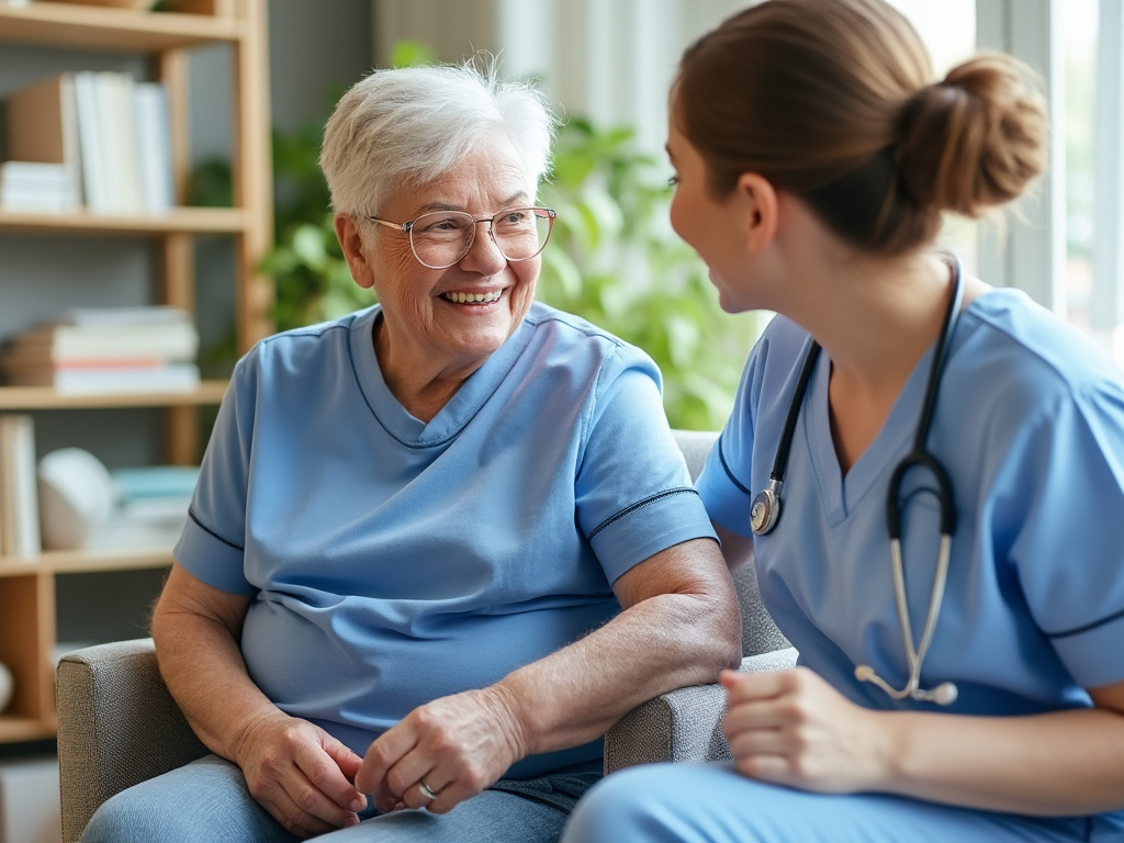 Infirmier accompagnant une personne âgée lors d’un soin à domicile