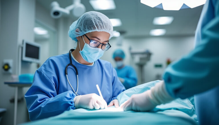 Infirmier préparant un pansement anti escarre en milieu propre