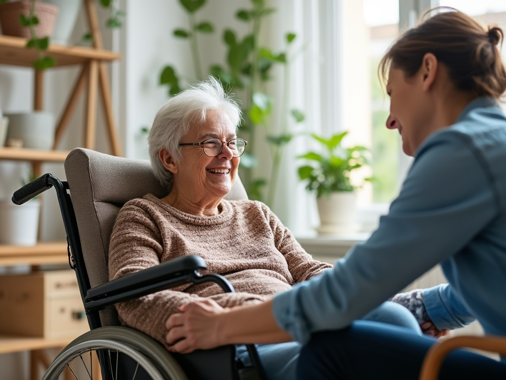 Personne âgée avec proche aidant à domicile