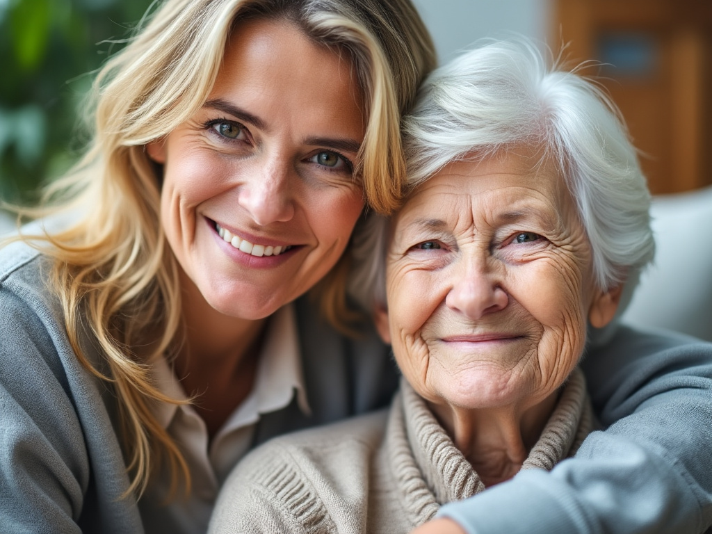 Personne âgée accompagnée par un proche