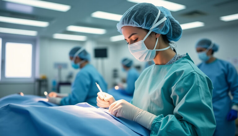 Infirmier préparant un pansement dans un cadre de soin propre