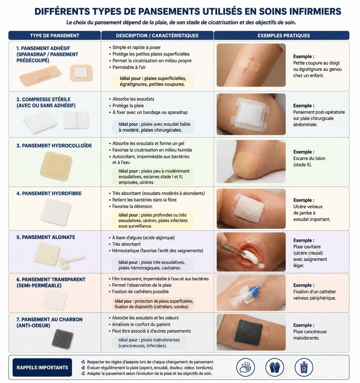 découvrez les différents types de pansements infirmiers et leurs utilisations pratiques pour optimiser la prise en charge des plaies et favoriser une cicatrisation efficace.